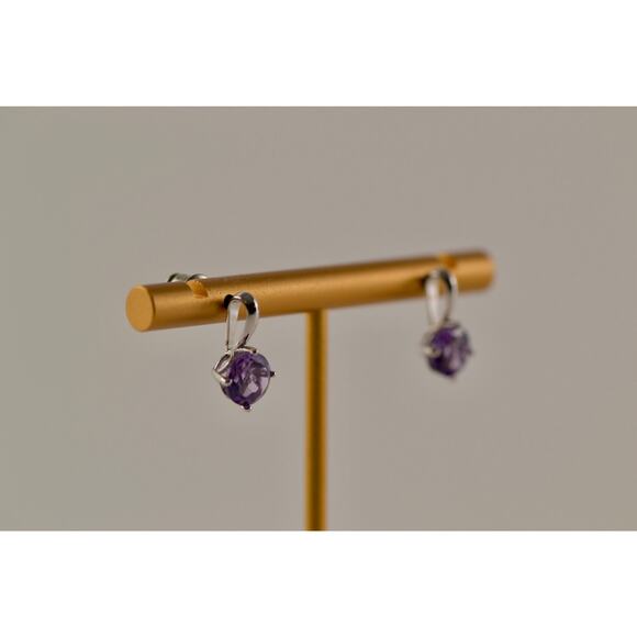 Sterling Silver Amethyst Earrings Drop Dangle Round Cut Made in China 925 - Picture 6 of 9